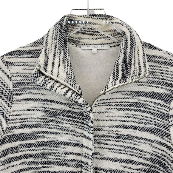 Bella Luxx Longline Zip Tunic Jacket Size Small White Black Textured Knit Fleece - Picture 3 of 13
